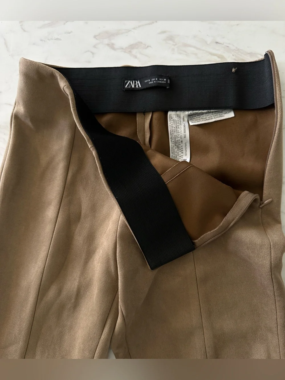 Zara Faux Suede High Waisted Tan Leggings Size Small
